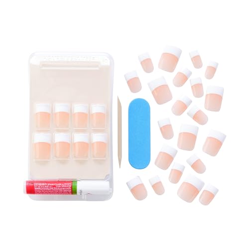 KISS Salon Acrylic Press On Nails, Nail glue included, 'Sugar Rush', French, Medium Size, Square Shape, Includes 28 Nails, 2g Glue, 1 Manicure Stick, 1 Mini File