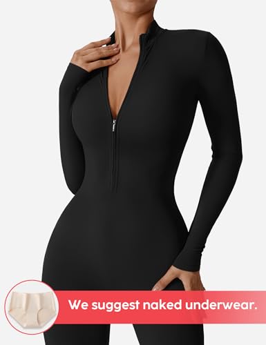 YEOREO Women Long Sleeve Workout Jumpsuit Zip Up Romper Bottom Pants Bodysuit Bodycon Sexy One Piece Royal Blue XL