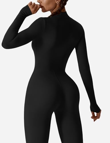 YEOREO Women Long Sleeve Workout Jumpsuit Zip Up Romper Bottom Pants Bodysuit Bodycon Sexy One Piece Royal Blue XL