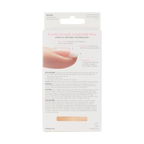KISS Salon Acrylic Press On Nails, Nail glue included, 'Sugar Rush', French, Medium Size, Square Shape, Includes 28 Nails, 2g Glue, 1 Manicure Stick, 1 Mini File