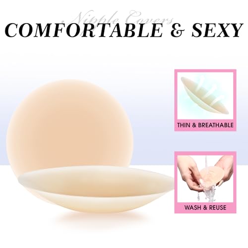 VBT 4 Pairs Pasties Nipple Covers, Sticky Silicone Cakes Nipple Cover for Dress No Show, Reusable Breast Petals for Woman Crème