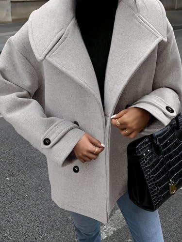 LXXWMxBH Women's Wool Blend Pea Trench Coat Lapel Warm Wool Coat(Medium)