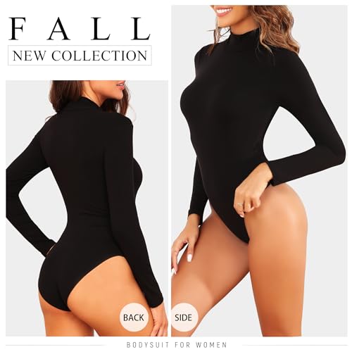 MLYENX 4 Pack Long Sleeve Bodysuit for Women Mock Turtleneck Casual Basic Stretchy Body Suits Tops