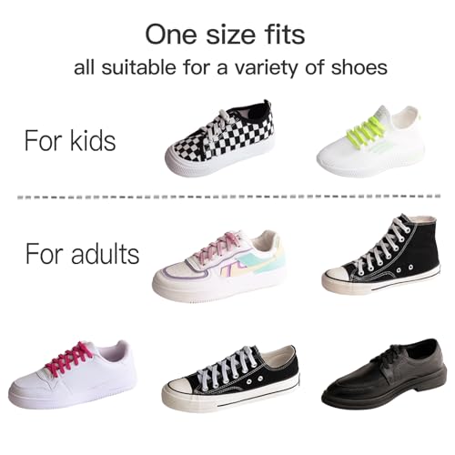 Booyckiy 2 Pairs No Tie Elastic Shoelaces for Kids, Adults and Elderly, Adjustable Tieless Shoe Laces for Sneakers Boots and Casual Shoes - 16 Colors, 41 inch, White