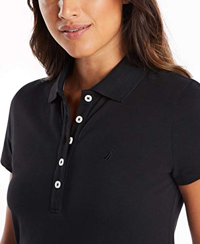 Nautica Women's Easy Classic Short Sleeve Stretch Cotton Polo Dress, True Black, Medium