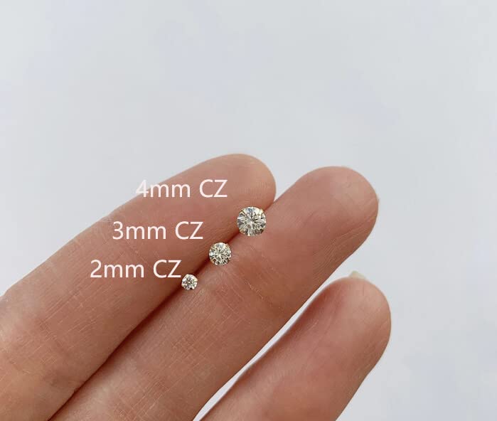 4mm CZ Flat Screw Back Stud Earrings,14K Gold Small Cubic Zirconia Earrings for Helix Cartilage Tragus Earlobe Piercing Jewelry Gift for Women(4mm CZ, Gold)