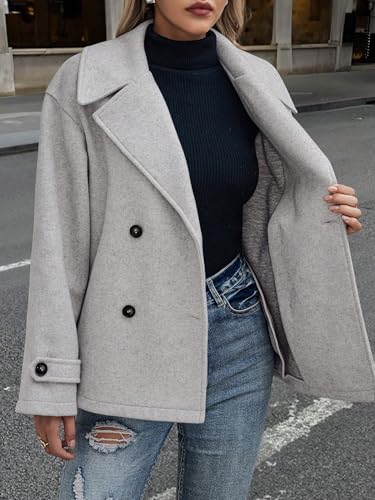 LXXWMxBH Women's Wool Blend Pea Trench Coat Lapel Warm Wool Coat(Medium)