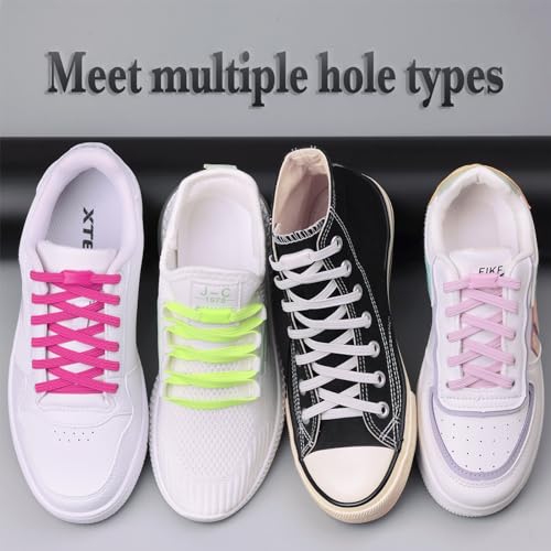 Booyckiy 2 Pairs No Tie Elastic Shoelaces for Kids, Adults and Elderly, Adjustable Tieless Shoe Laces for Sneakers Boots and Casual Shoes - 16 Colors, 41 inch, White