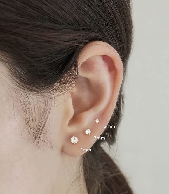 4mm CZ Flat Screw Back Stud Earrings,14K Gold Small Cubic Zirconia Earrings for Helix Cartilage Tragus Earlobe Piercing Jewelry Gift for Women(4mm CZ, Gold)
