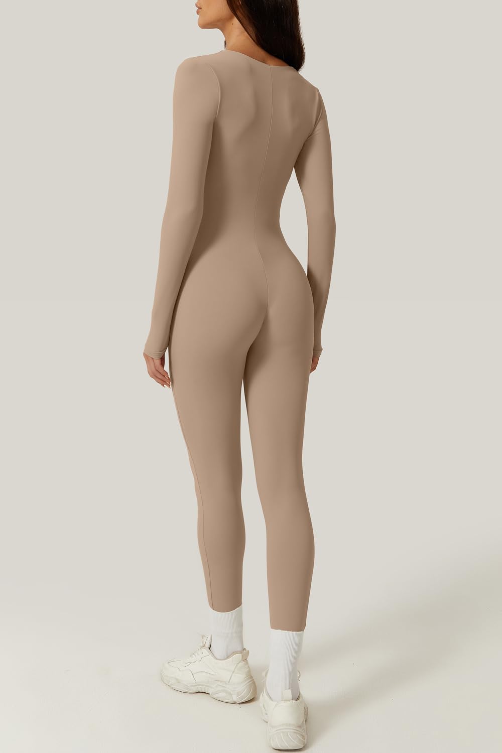 QINSEN Womens Square Neck Bodycon Jumpsuit Rompers for Party Club Night Out Cococa Cream M