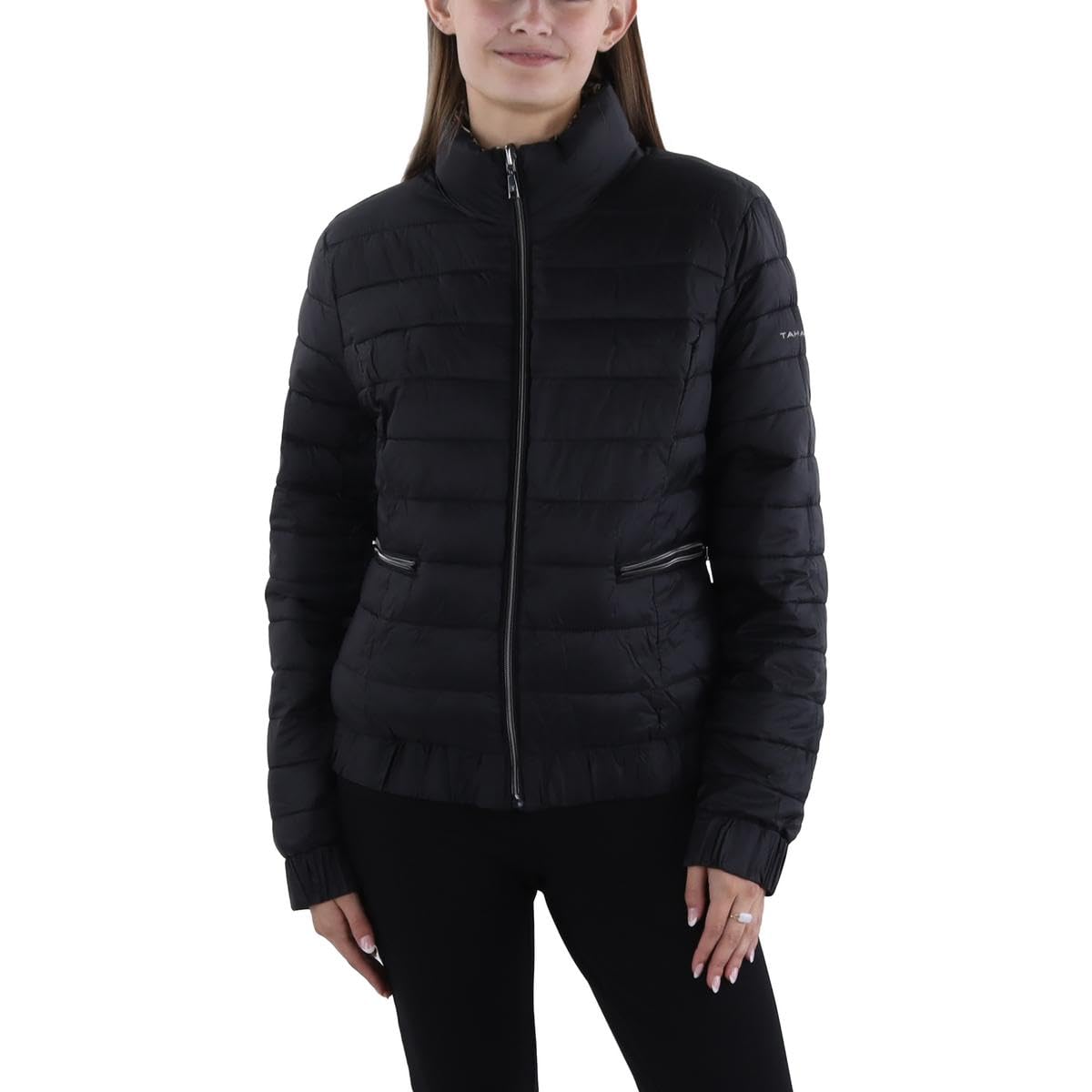 TAHARI Womens Insulated Animal Print Puffer Jacket Brown L