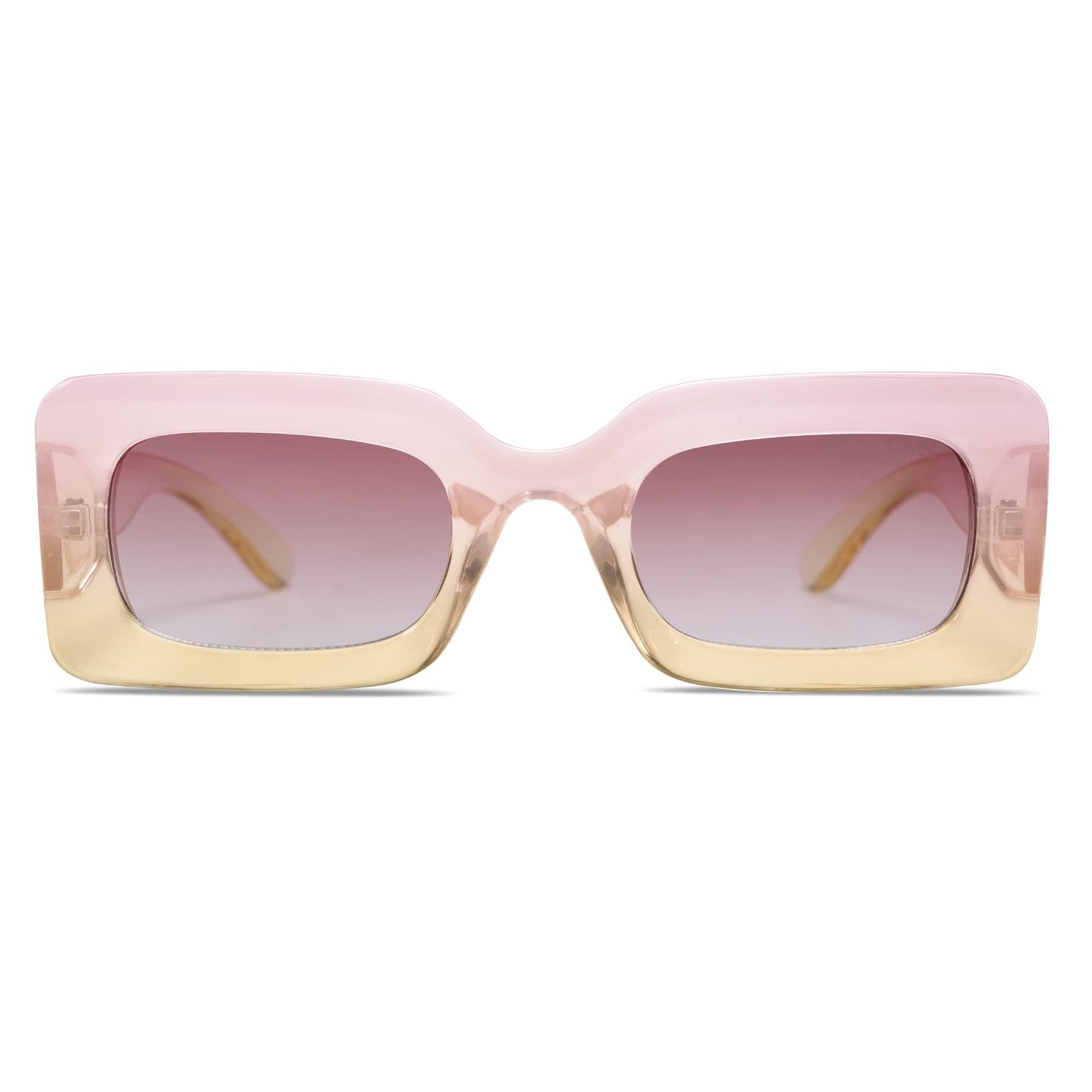 SOJOS Retro 90s Nude Rectangle Sunglasses Womens Mens Trendy Chunky Glasses Gradient Pink Frame Purple Lens
