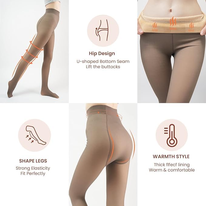 X-CHENG Fleece Lined Tights Sheer Women - Fake Translucent Warm Pantyhose Leggings Sheer Thick Tights for Winter