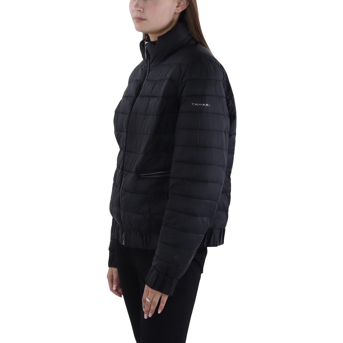 TAHARI Womens Insulated Animal Print Puffer Jacket Brown L