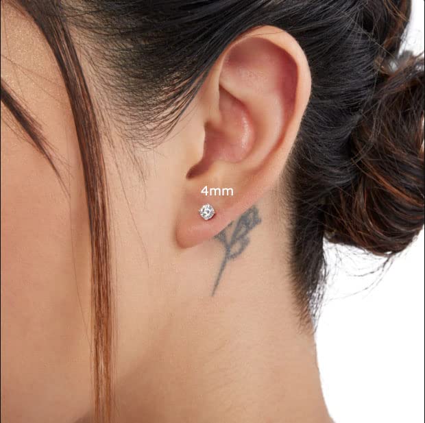 4mm CZ Flat Screw Back Stud Earrings,14K Gold Small Cubic Zirconia Earrings for Helix Cartilage Tragus Earlobe Piercing Jewelry Gift for Women(4mm CZ, Gold)