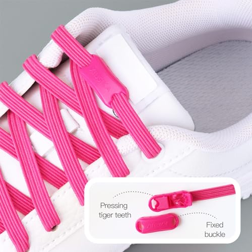 Booyckiy 2 Pairs No Tie Elastic Shoelaces for Kids, Adults and Elderly, Adjustable Tieless Shoe Laces for Sneakers Boots and Casual Shoes - 16 Colors, 41 inch, White