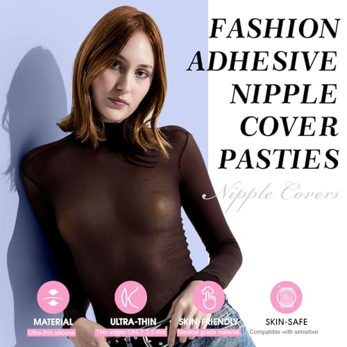 VBT 4 Pairs Pasties Nipple Covers, Sticky Silicone Cakes Nipple Cover for Dress No Show, Reusable Breast Petals for Woman Crème
