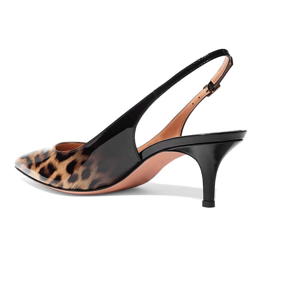 FSJ Women Classic Slingback Pumps Low Kitten Mid Heels Sandals Pointy Toe Comfortable Formal Dress Shoes Size 4 Leopard-Gradient
