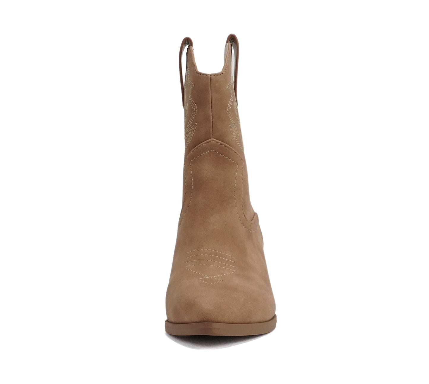 Soda “BLAZING” ~ Women Western Stitched Pointe Toe Low Heel High Top Ankle Shaft Boot Bootie (Taupe PU, us_footwear_size_system, adult, women, numeric, medium, numeric_7)