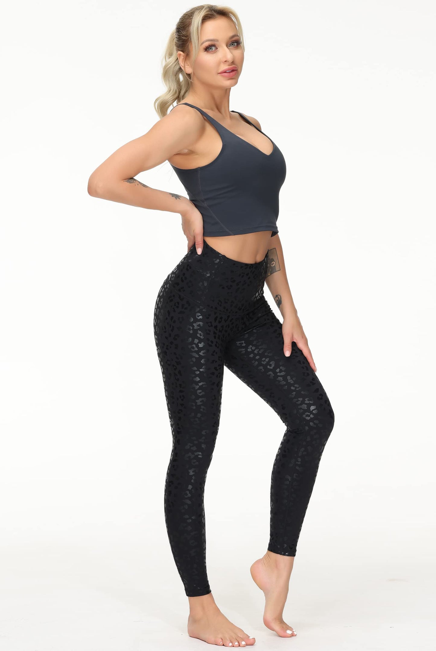Dragon Fit Compression Yoga Pants Power Stretch Workout Leggings with High Waist Tummy Control (Medium, Ankle-Black Leopard)