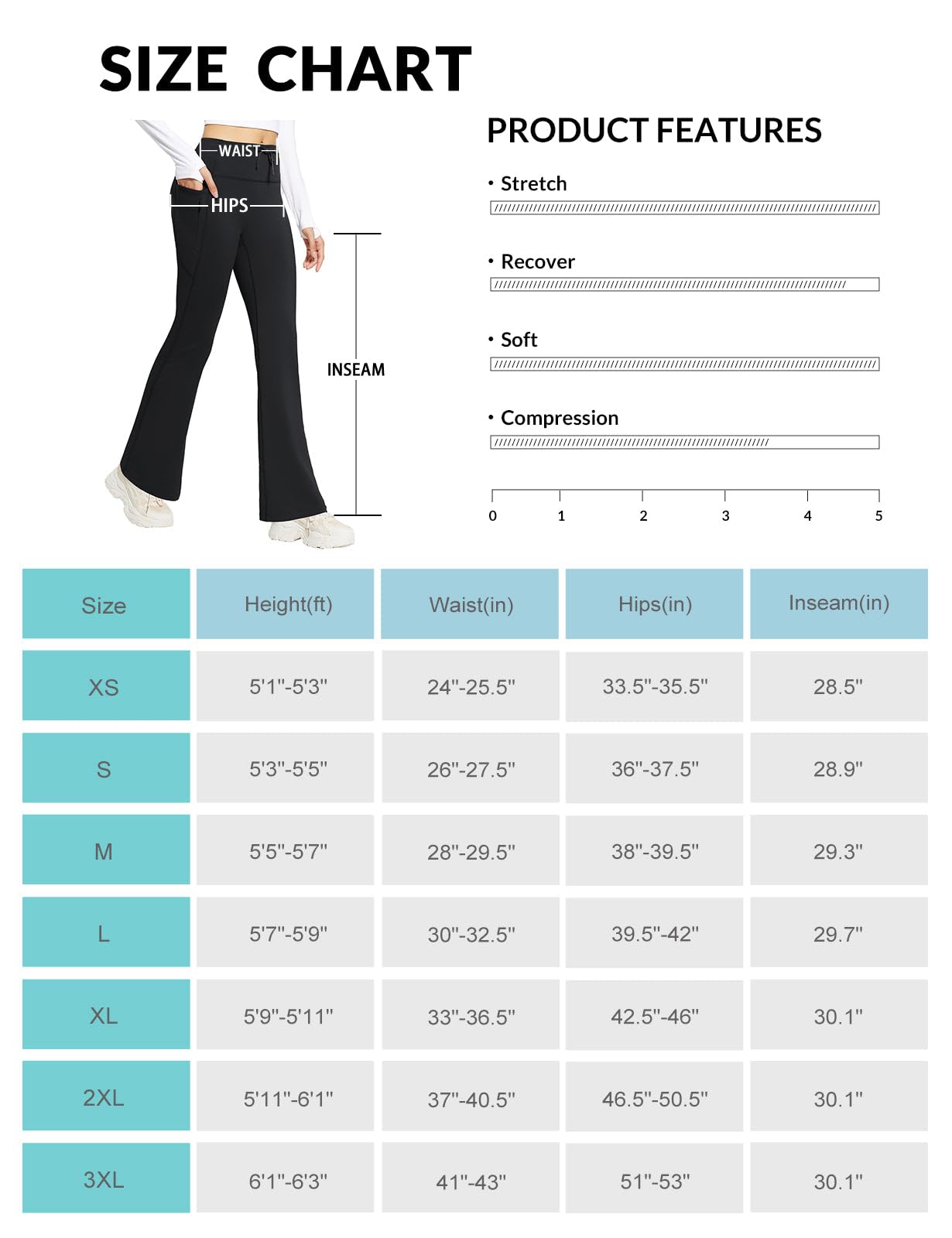 BALEAF Women's Fleece Lined Pants Winter Thermal Warm Hiking Yoga Pants with Zipper Pockets Bootcut High Waist Flare Leggings Black M