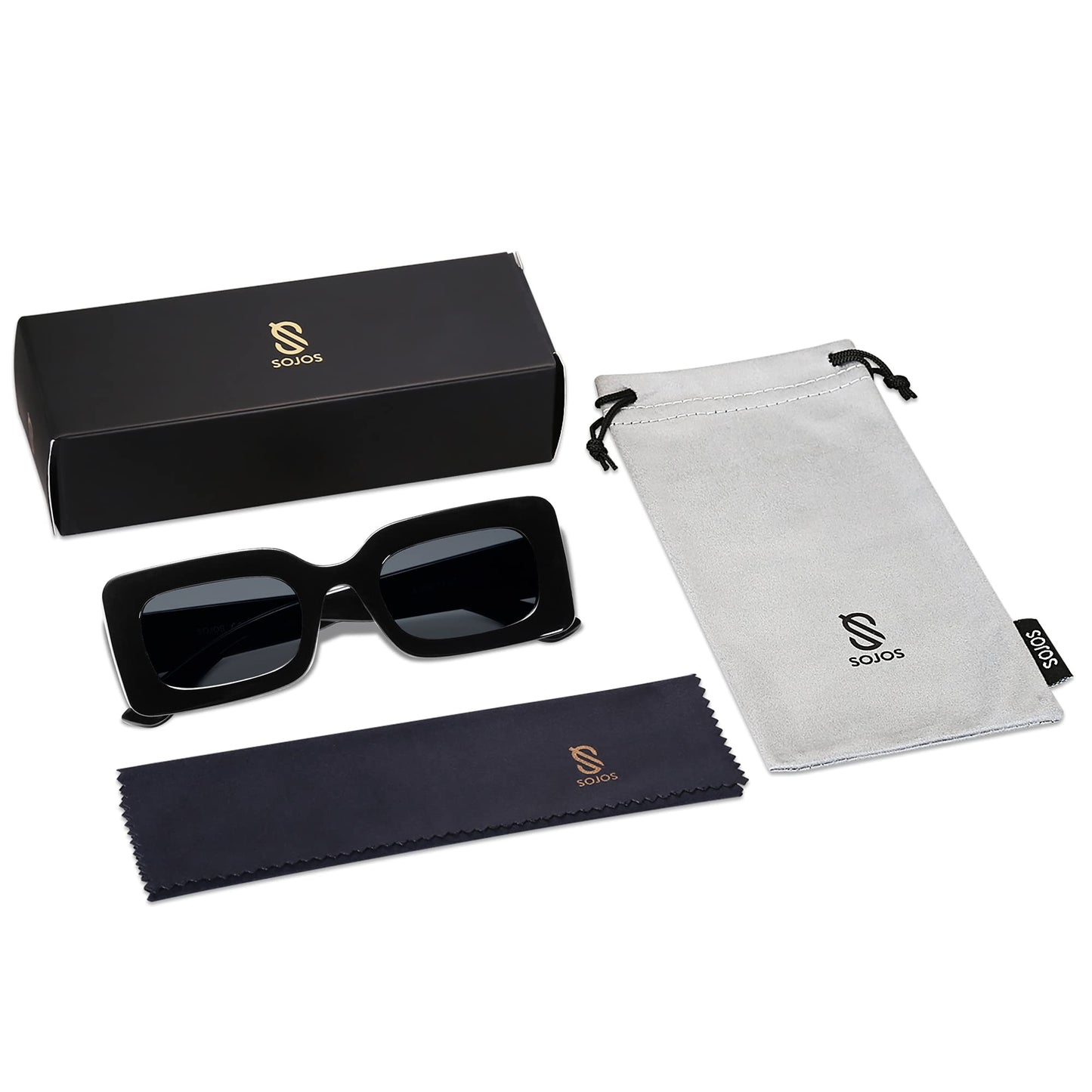 SOJOS Retro 90s Nude Rectangle Sunglasses Womens Mens Trendy Chunky Glasses Black Frame Grey Lens