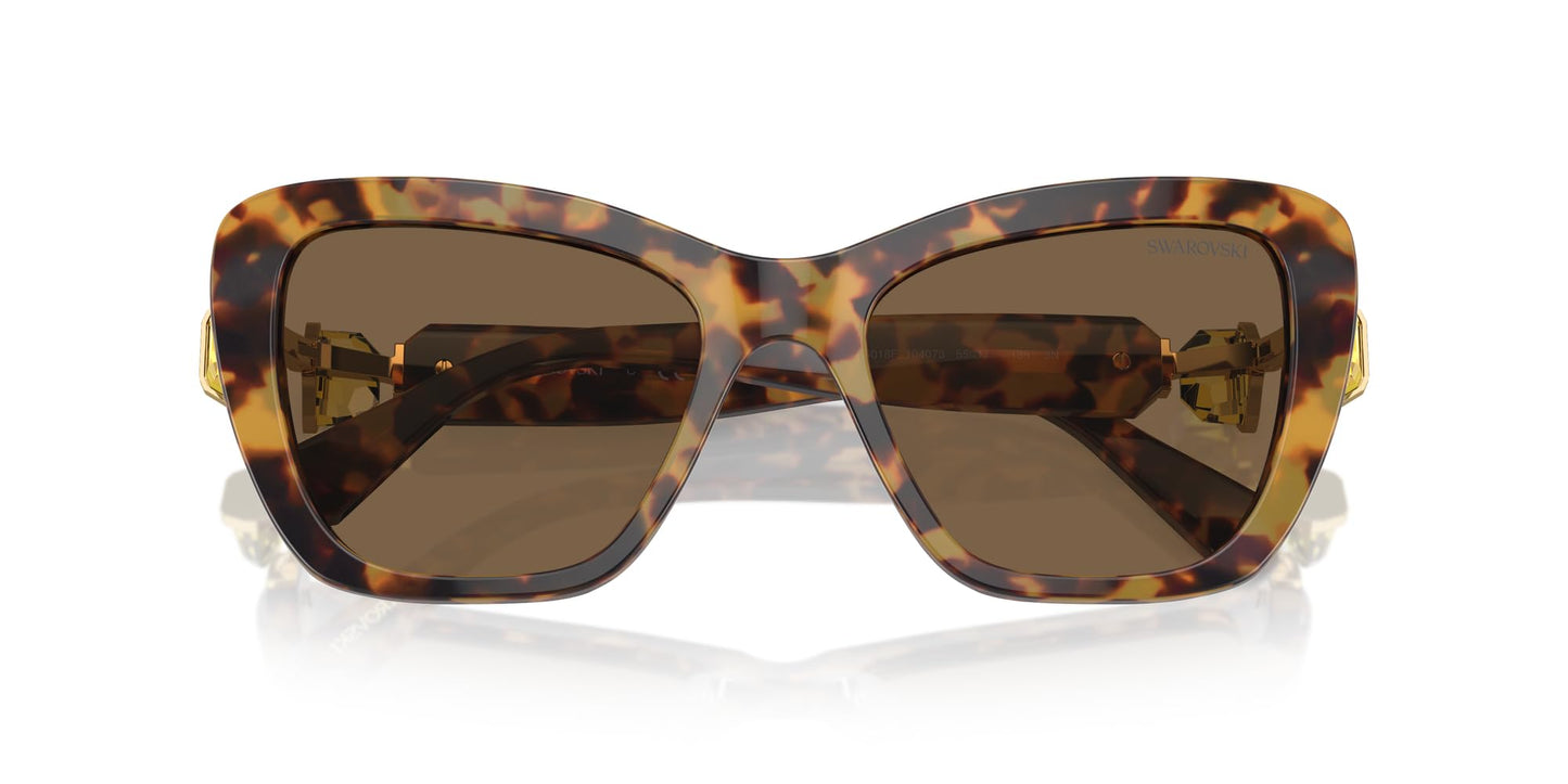 Swarovski SK6018F Low Bridge Fit Sunglasses, Havana Media/Dark Brown, 55 mm