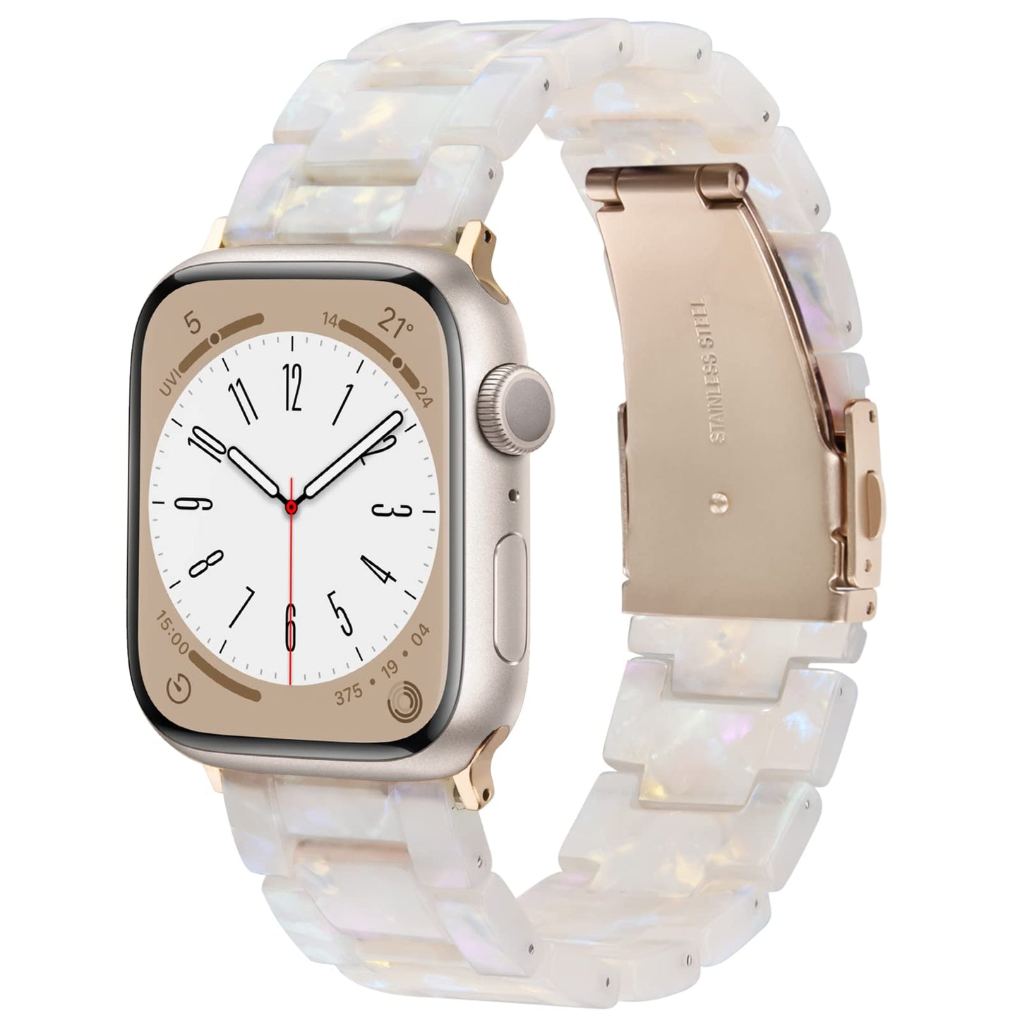 V-MORO Resin Band Compatible with Series 7/8/9/10 Apple Watch Bands 41mm/40mm/38mm/42mm Fashion Strap for iWatch Series 6/5/4/3/2/1/SE Lightweight Bracelet Wristband Replacement Women(Aurora White)