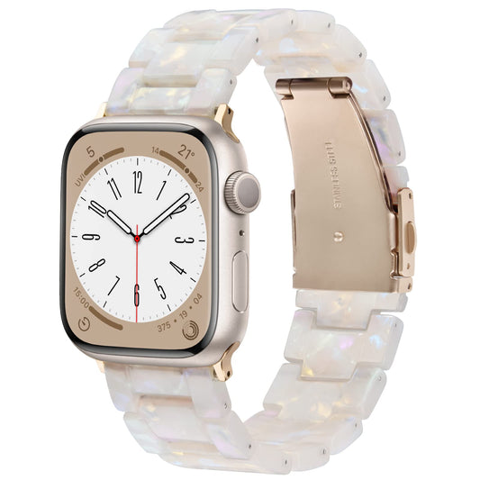 V-MORO Resin Band Compatible with Series 7/8/9/10 Apple Watch Bands 41mm/40mm/38mm/42mm Fashion Strap for iWatch Series 6/5/4/3/2/1/SE Lightweight Bracelet Wristband Replacement Women(Aurora White)