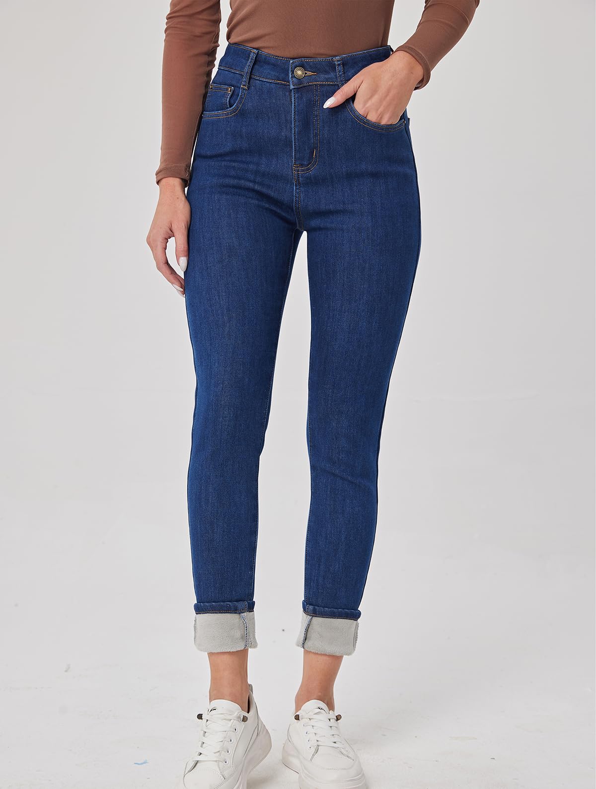 heipeiwa Womens Winter Jeans Fleece Lined Jeans Thermal Thick Skinny Denim Pants Slim Stretch Warm Jeggings Blue