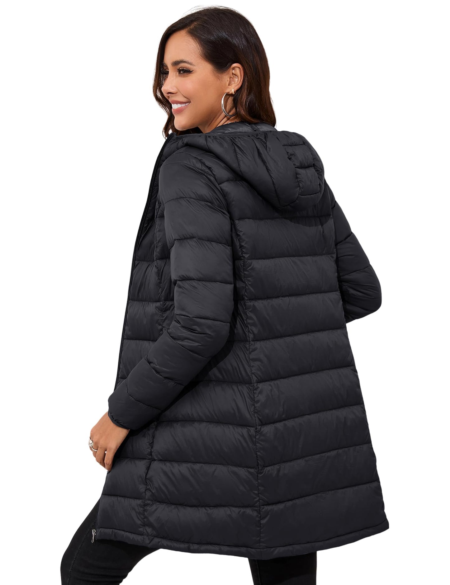 ANOTHER CHOICE Women Packable Puffer Jacket Lightweight Hooded Puffy Jacket (Black, XL)