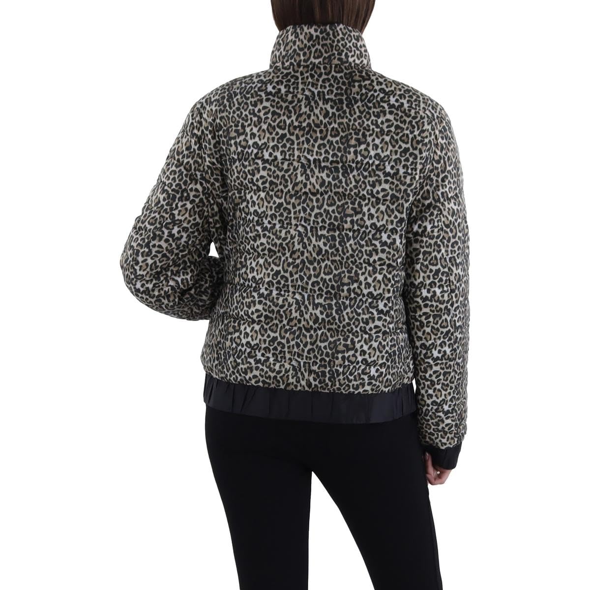 TAHARI Womens Insulated Animal Print Puffer Jacket Brown L