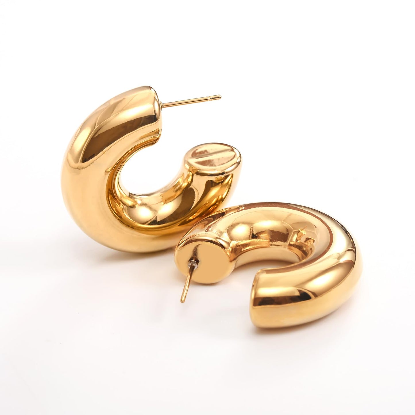 ORIGENCE Gold Hoops Earrings for Women Thick Gold Earrings Hoops 18k Gold Plate Earrings Gold Chunky Earrings, Pierced Fashion Gold Hoop Earrings Hypoallergenic Earrings for Women