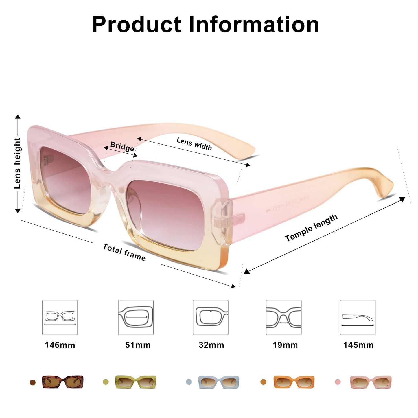 SOJOS Retro 90s Nude Rectangle Sunglasses Womens Mens Trendy Chunky Glasses Gradient Pink Frame Purple Lens