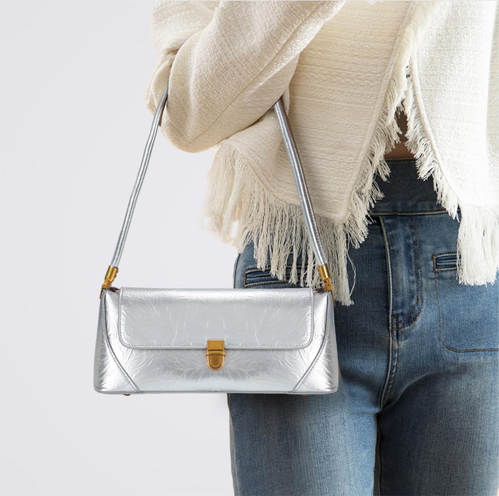 cuiab Women's Shoulder Bag, Shoulder Bag for Women, Silver Purse, Silver Shoulder Bag, Vintage Shoulder Bag(Silver)