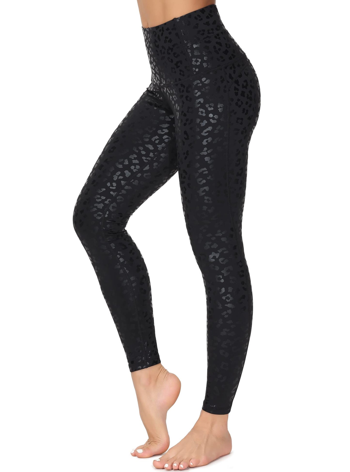 Dragon Fit Compression Yoga Pants Power Stretch Workout Leggings with High Waist Tummy Control (Medium, Ankle-Black Leopard)