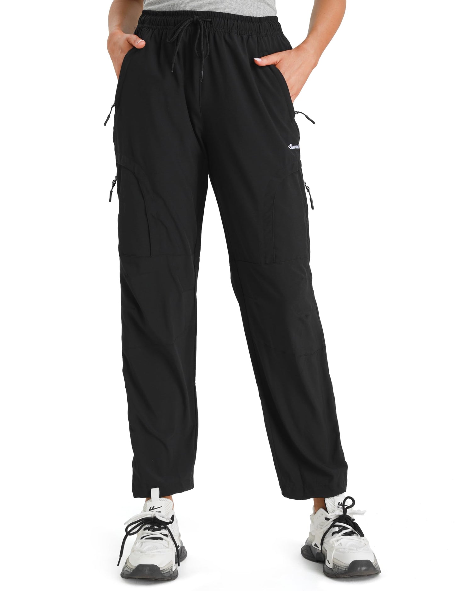 Seamaid Women's Hiking Pants Quick Dry Lightweight Water Resistant Cargo Pants with Zipper Pockets Travel Outdoor Black S