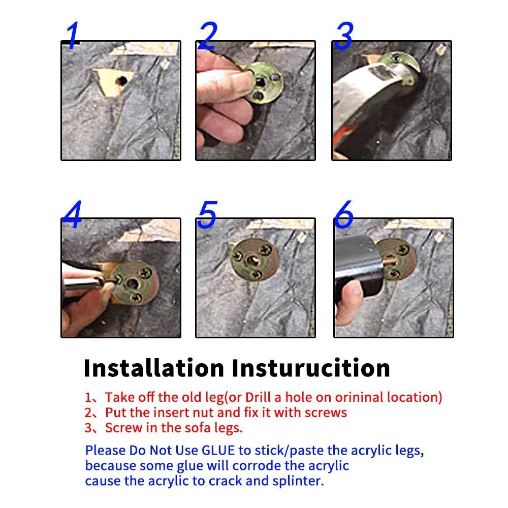 FONDDI Acrylic Furniture Legs, 4 Inch Sofa Couch Table Cabinet TV Stand Legs, Clear Furniture Risers, Heavy Duty Pack of 4