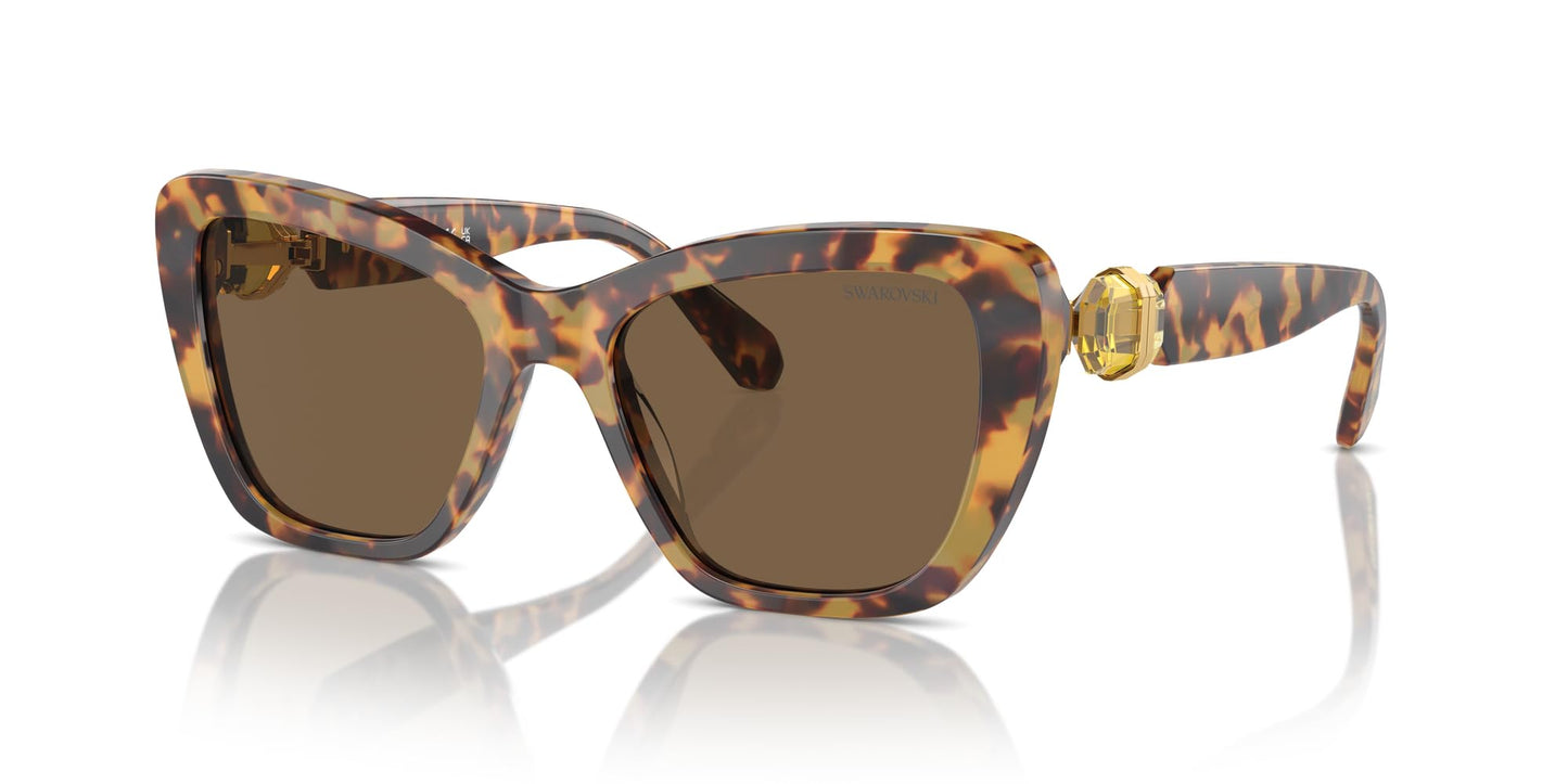 Swarovski SK6018F Low Bridge Fit Sunglasses, Havana Media/Dark Brown, 55 mm
