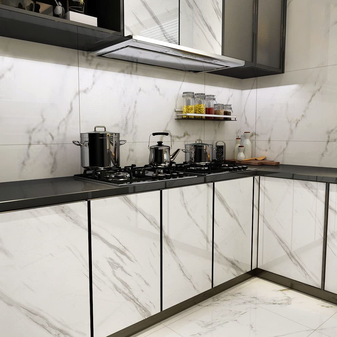 YENHOME 24" X 393" White Marble Contact Paper for Kitchen Counter Top Contact Paper Waterproof Self Adhesive Marble Wallpaper Peel and Stick Countertops for Bathroom Dresser Glossy Marble Vinyl Wrap