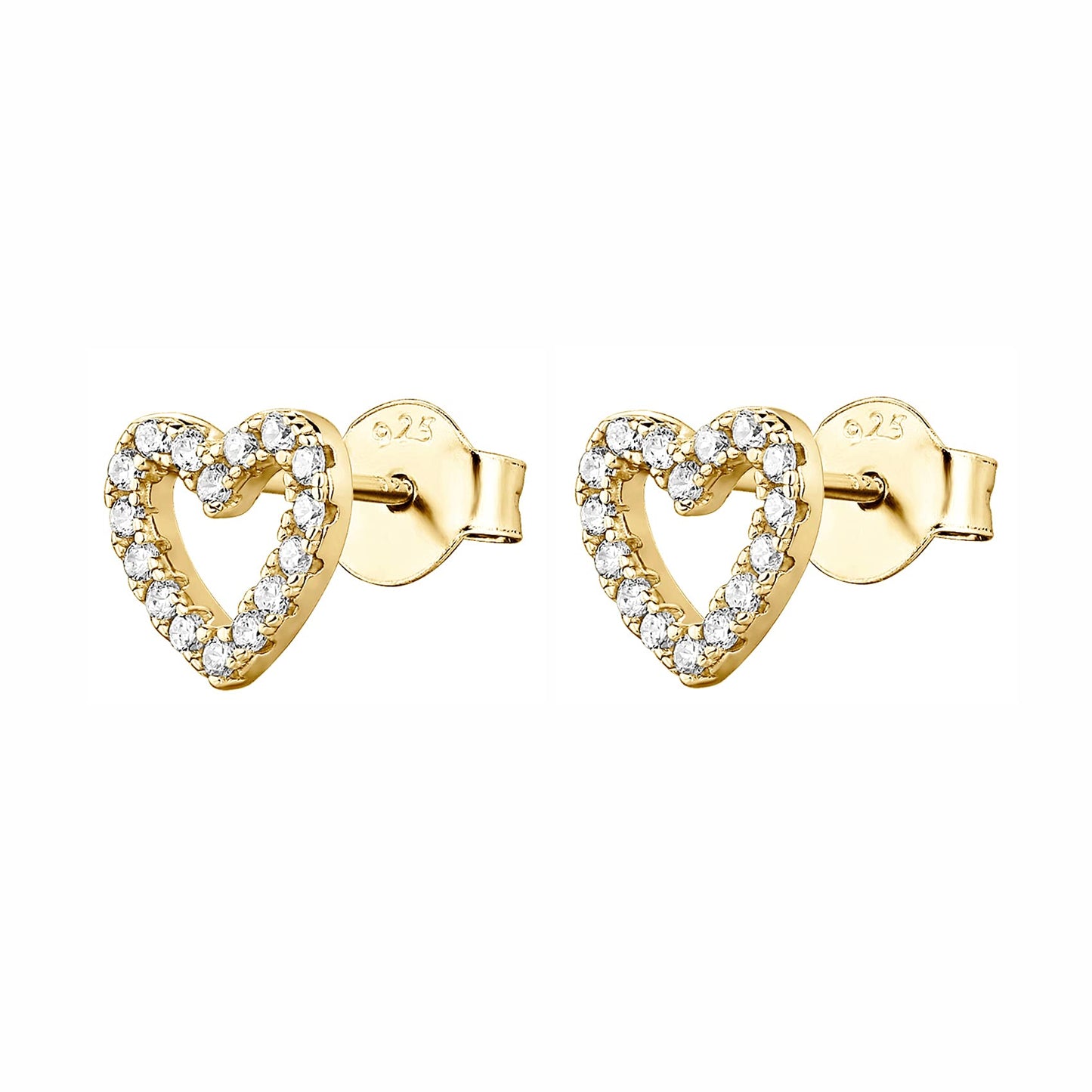 PAVOI 14K Yellow Gold Plated 925 Sterling Silver Earrings | Tiny Open Heart Stud Earrings | Yellow Gold Stud Earrings for Women