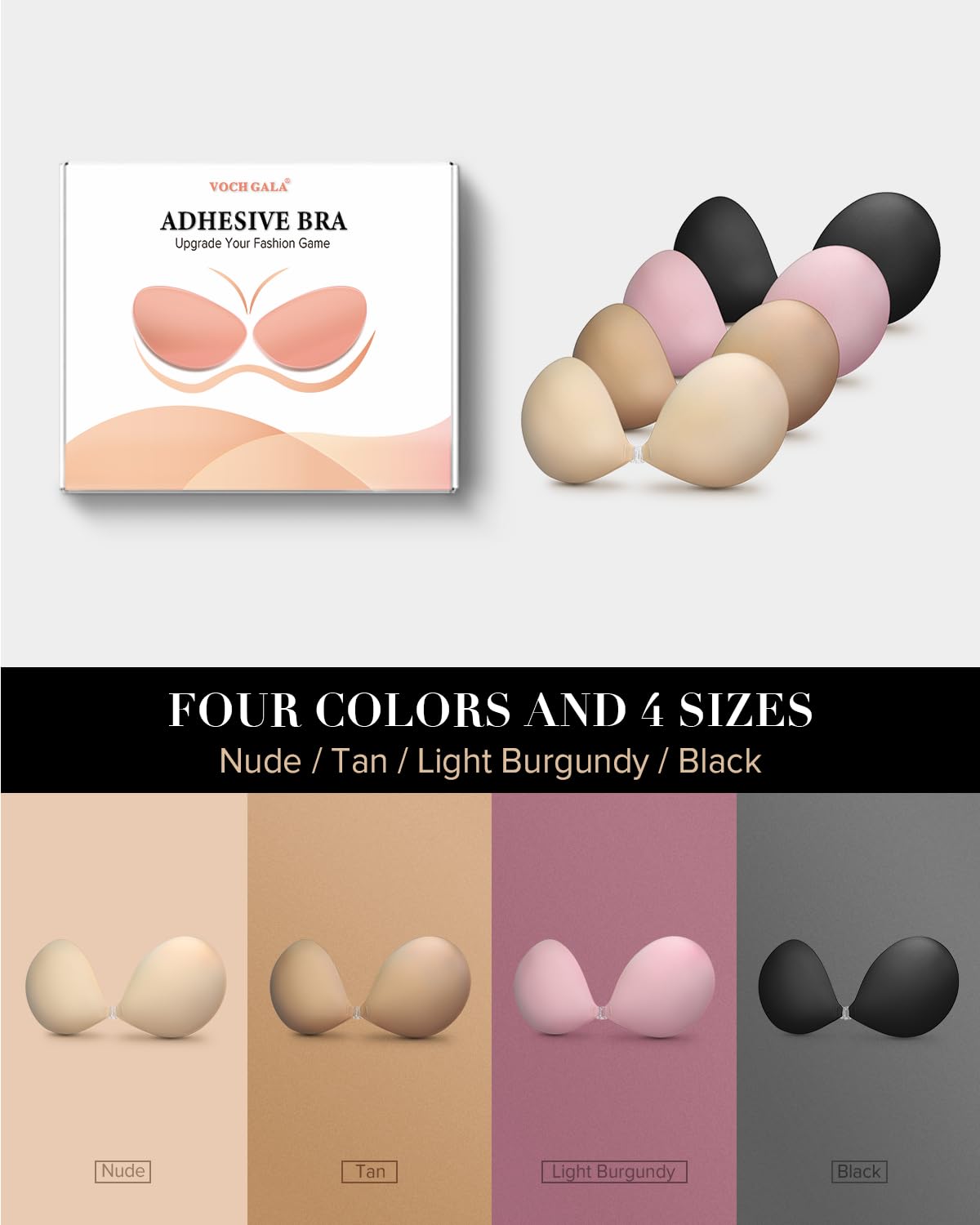 VOCH GALA Sticky Bra Push Up for Women, Strapless Backless Bra for Wedding/Parties/Events, Comfortable Adhesive Bra Nude