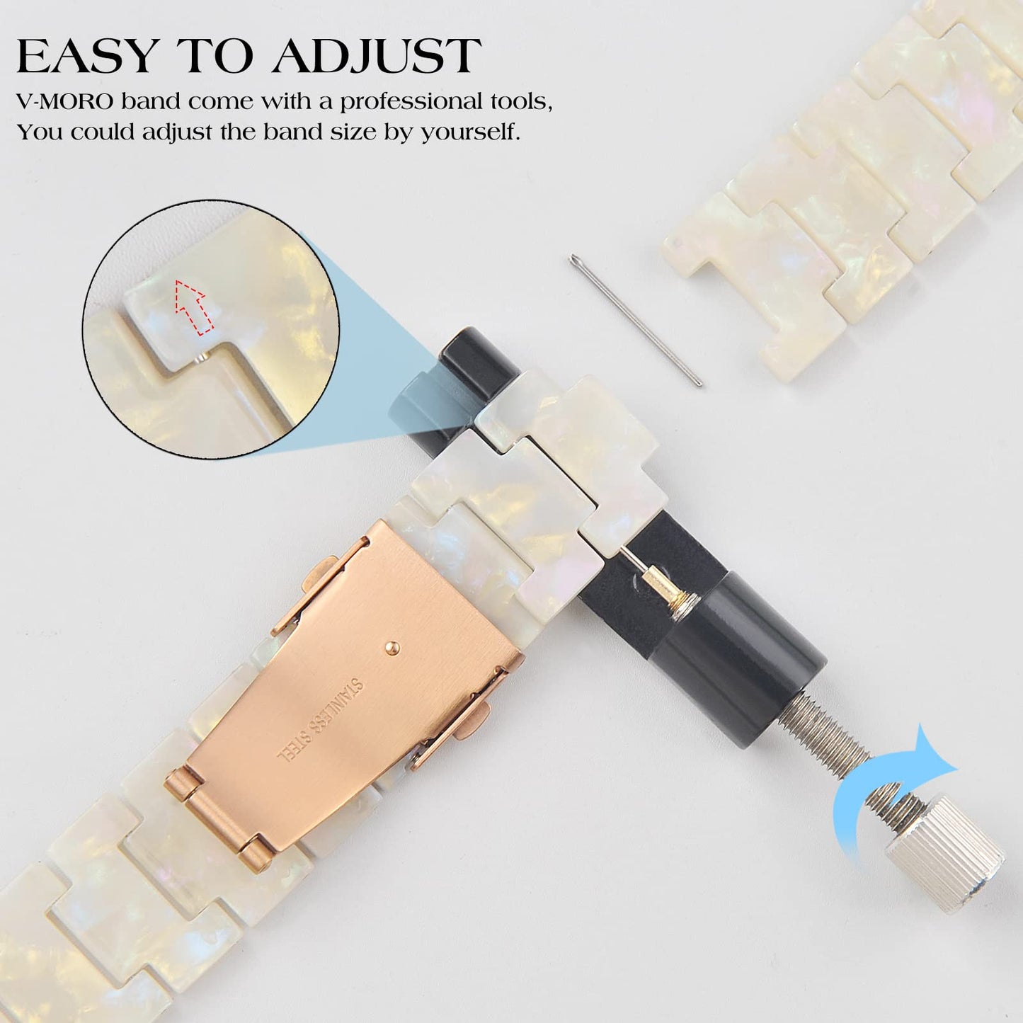 V-MORO Resin Band Compatible with Series 7/8/9/10 Apple Watch Bands 41mm/40mm/38mm/42mm Fashion Strap for iWatch Series 6/5/4/3/2/1/SE Lightweight Bracelet Wristband Replacement Women(Aurora White)