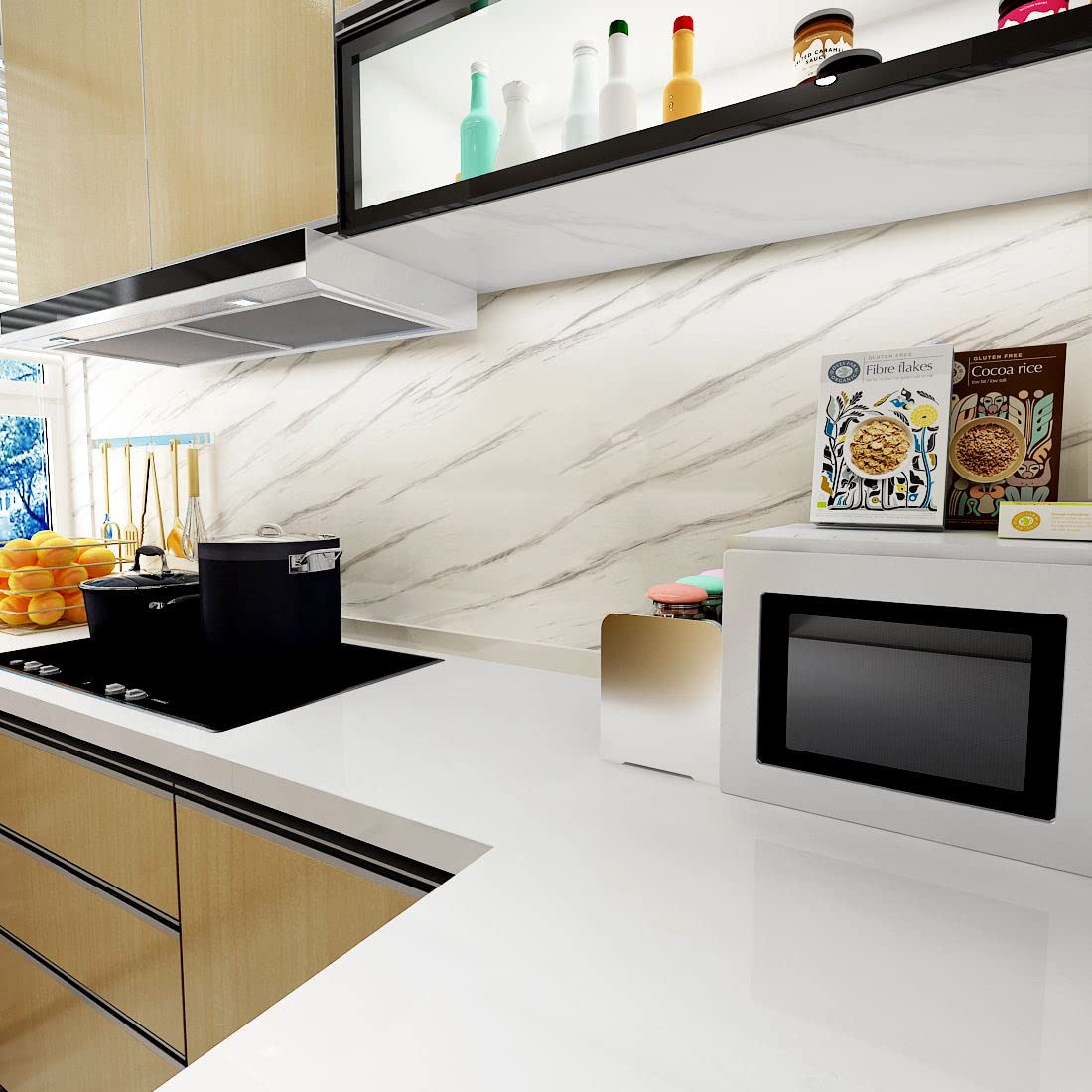 YENHOME 30"X200" White Marble Contact Paper for Countertops Waterproof Self Adhesive Marble Peel and Stick Wallpaper Peel and Stick Countertops for Kitchen Bathroom Cabinet Vinyl Counter Cover Glossy