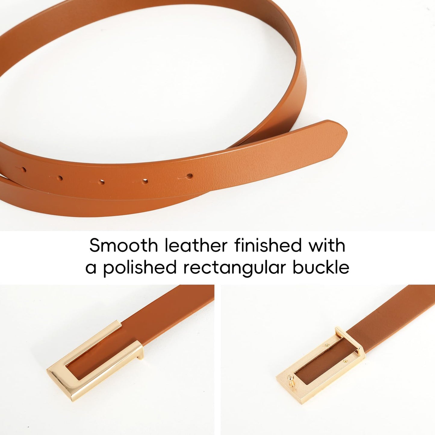 YooAi Womens Leather Belt Skinny Waist Belt for Dresses Jeans Pants with Gold Buckle Black+Brown 95