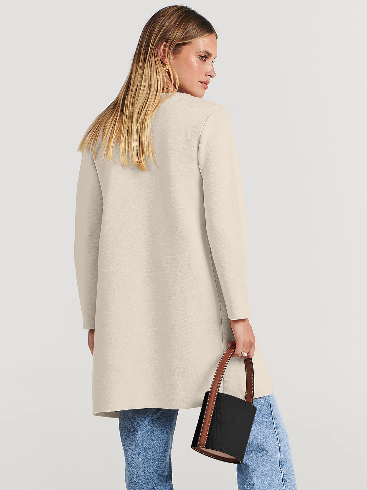 ANRABESS Women's Open Front Knit Lightweight Cardigan Casual Long Coatigan Sweater Lady Jacket Coat 2024 Fall Outerwear Beige Medium