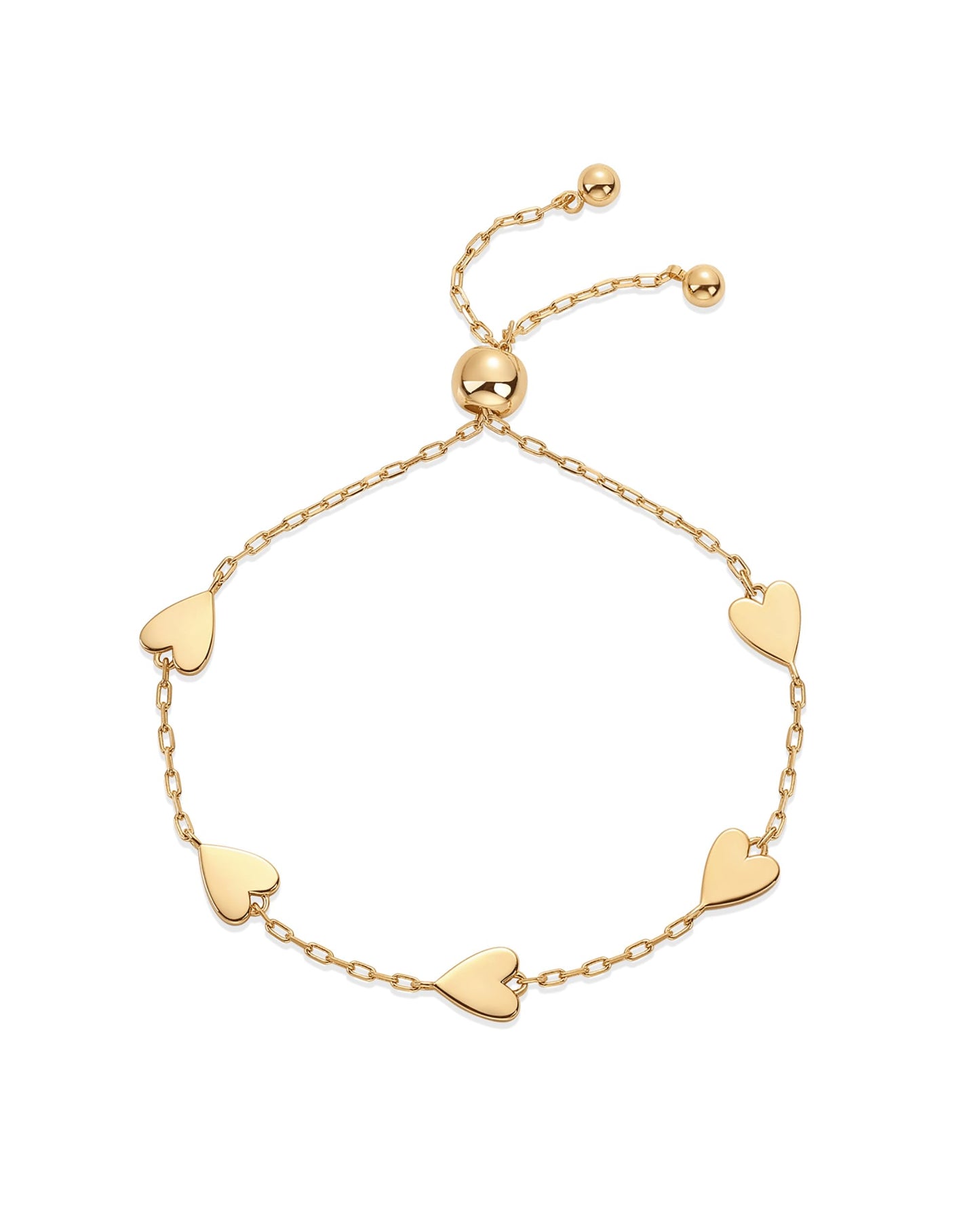 PAVOI 14K Yellow Gold Plated Dainty Station Heart Charm Bracelet for Women | Love Friendship Adjustable Link Chain Bracelet