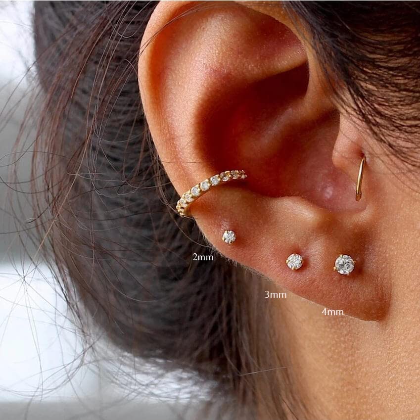 4mm CZ Flat Screw Back Stud Earrings,14K Gold Small Cubic Zirconia Earrings for Helix Cartilage Tragus Earlobe Piercing Jewelry Gift for Women(4mm CZ, Gold)