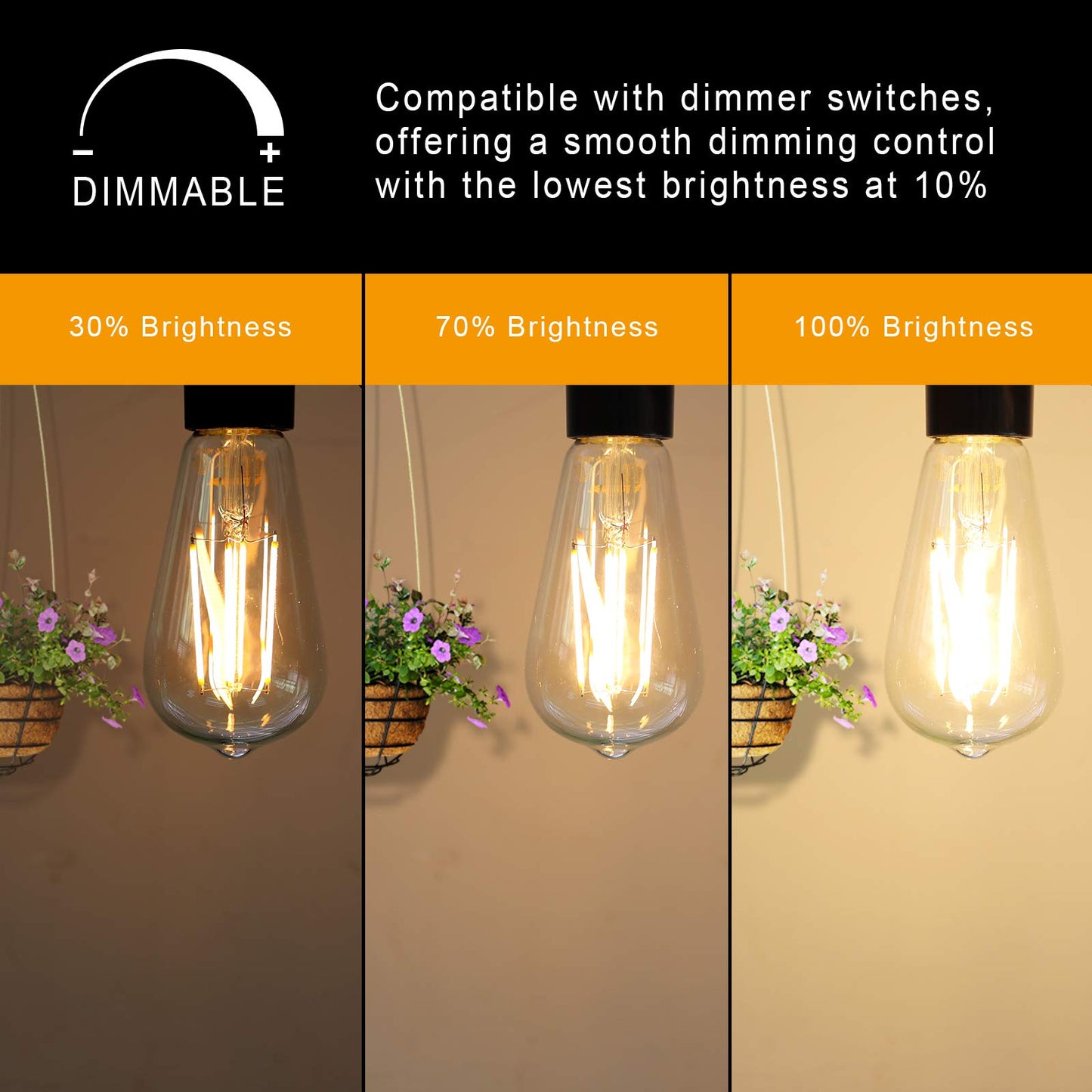 Ascher Dimmable Vintage LED Edison Bulbs, 6W, Equivalent 60W, 700lm, Warm White 2700K, 80+ CRI, ST58 Antique LED Filament Bulbs, E26 Medium Base, Clear Glass, Pack of 6