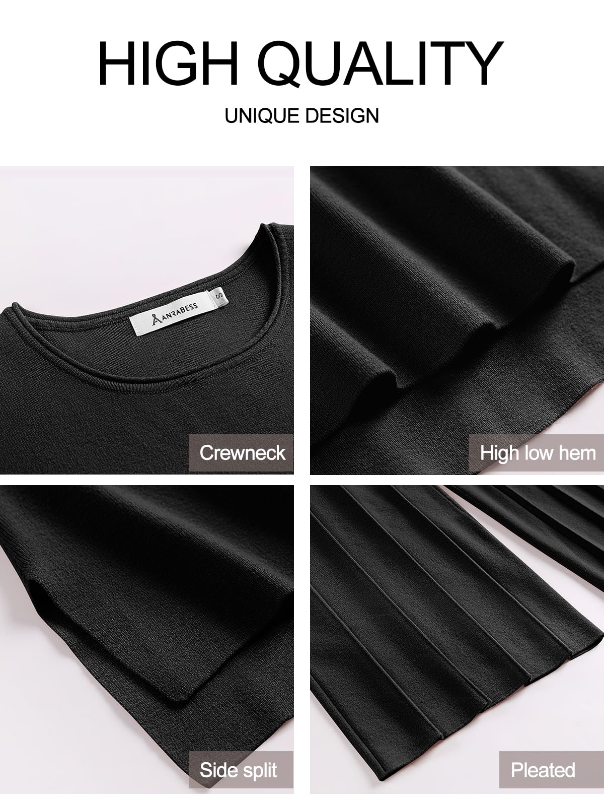ANRABESS Women 2 Piece Outfits Casual Summer Sleeveless Tops Knit Pants Sweater Lounge Matching Sets 2024 Trendy Clothes Black Medium